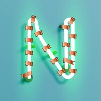 Neon font from a fontset with Christmas decoration pine, vector illustration