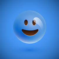 Blue realistic emoticon smiley face, vector illustration
