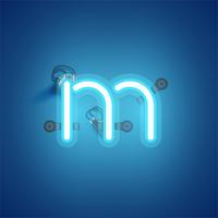 Blue realistic neon character with wires and console from a fontset, vector illustration