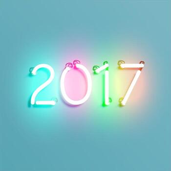 Neon 2017 shining sign, vector illustration