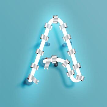 Neon font from a fontset with Christmas decoration pine, vector illustration