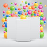 Blank white template with colorful balls floating around for advertising, vector illustration