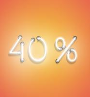 Realistic neon percentage sign, vector illustration