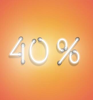 Realistic neon percentage sign, vector illustration