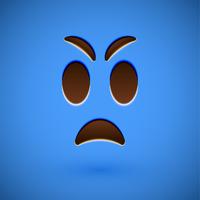 Blue realistic emoticon smiley face, vector illustration