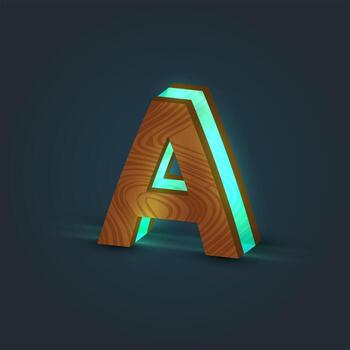 3D, realistic, glass and wood character from a typeface, vector