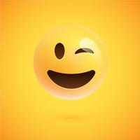 Realistic yellow emoticon in front of a yellow background, vector illustration