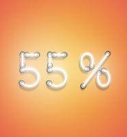 Realistic neon percentage sign, vector illustration