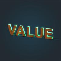 'VALUE' - Realistic illustration of a word made by wood and glowing glass, vector