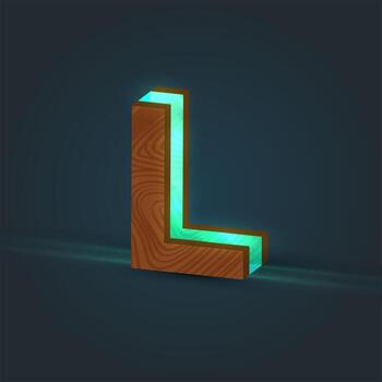 3D, realista, vidrio y carácter de madera de una tipografía, vector