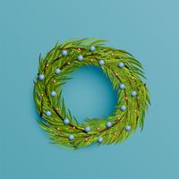 Realistic wreath with gold ribbon for Christmas, vector illustration