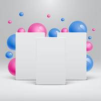 Blank white template with colorful balls floating around for advertising, vector illustration