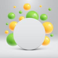 Blank white template with colorful balls floating around for advertising, vector illustration