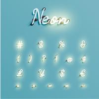 Realistic neon character set, vector illustration