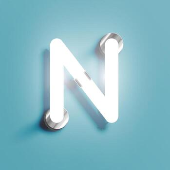 Realistic neon character from a fontset, vector illustration