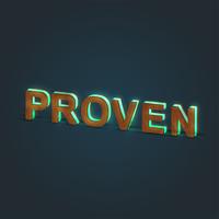 'PROVEN' - Realistic illustration of a word made by wood and glowing glass, vector