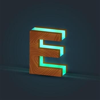 3D, realistic, glass and wood character from a typeface, vector