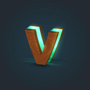 3D, realistic, glass and wood character from a typeface, vector