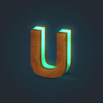 3D, realistic, glass and wood character from a typeface, vector