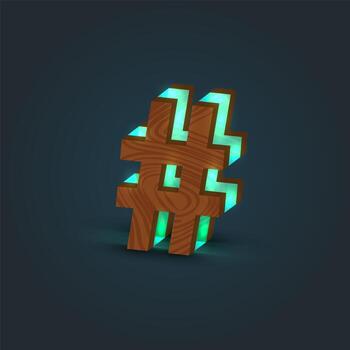 3D, realistic, glass and wood character from a typeface, vector