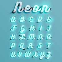 Realistic neon character set, vector illustration