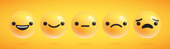 Five cute high-detailed emoticons for web, vector illustration