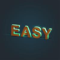 'EASY' - Realistic illustration of a word made by wood and glowing glass, vector