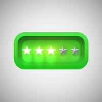 Glowing green star rating in a realistic shiny box, vector illustration