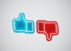 High detailed neon thumbs up and down, vector illustration