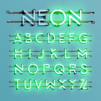 Realistic neon font with wires and console, vector illustration