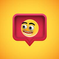 Realistic 3D emoticon in a 3D speech bubble, vector illustration