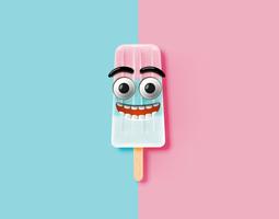 Funny emoticon on realistic icecream illustration, vector illustration