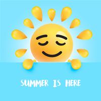 Funny sun-smiley with the title summer is here vector