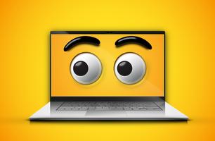 High-detailed emoticon eyes on a notebook screen, vector illustration