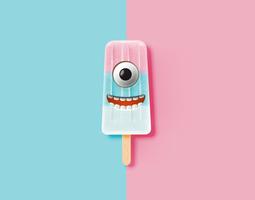 Funny emoticon on realistic icecream illustration, vector illustration