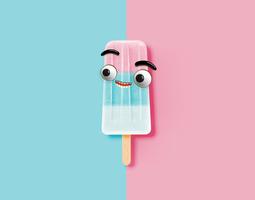 Funny emoticon on realistic icecream illustration, vector illustration