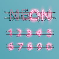 Realistic neon font with wires and console, vector illustration