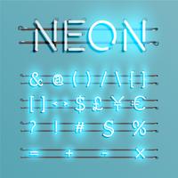 Realistic neon font with wires and console, vector illustration