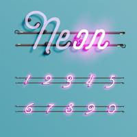 Realistic neon font with wires and console, vector illustration