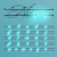 Realistic neon font with wires and console, vector illustration