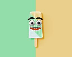Funny emoticon on realistic ice cream illustration vector