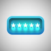 Glowing blue star rating in a realistic shiny box, vector illustration