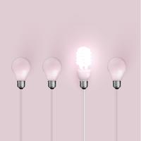 Energy saver lightbulb among old ones, vector illustration