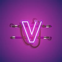 Realistic neon character with wires and console, vector illustration