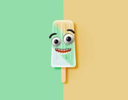 Funny emoticon on realistic icecream illustration, vector illustration