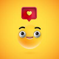 High detailed smiley with 3D heart sign, vector illustration