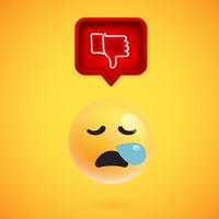 Realistic 3D emoticon with neon glowing dislike sign in a 3D speech bubble, vector illustration