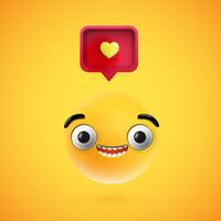 High detailed smiley with 3D heart sign, vector illustration
