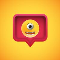 Realistic 3D emoticon in a 3D speech bubble, vector illustration