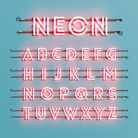 Realistic neon font with wires and console, vector illustration